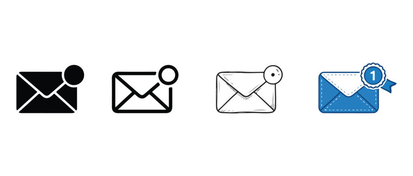 Email icons with different styles and notifications on white background