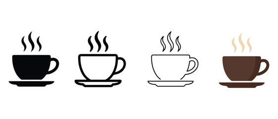 Fototapeta premium coffee cups with steam rising from them in different colors and line styles on white background
