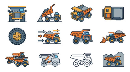 Clean of Heavy Construction Machinery and Mining Equipment in Orange and Gray with high quality professional line art symbols for modern creative design and digital branding projects © Madina