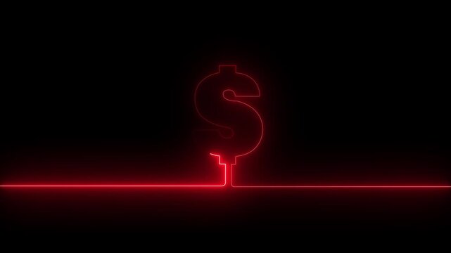 Abstract 3d illustration of a glowing neon sign featuring a burning fiery dollar symbol and red flame icon on a black background for hot business money concept