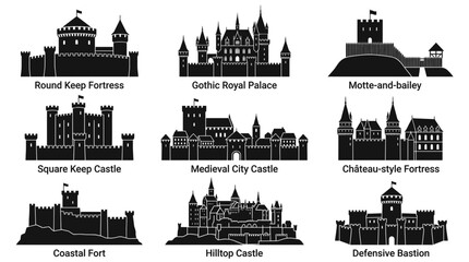 Medieval Castle Silhouettes: Fortresses, Palaces, and Fortifications Collection © Austri