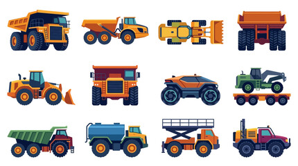 Creative Colorful Set of 12 Heavy Construction Equipment Vehicles for Industrial Design Projects © manggleng
