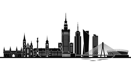 Naklejka premium Warsaw Skyline Silhouette: Iconic Landmarks and Modern Architecture