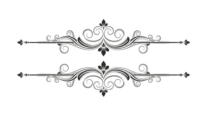 Pair of elegant black vintage-style decorative dividers or flourishes with floral and scrollwork patterns for page design.