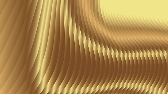 Ultra High-Resolution Abstract Luxury Gold 3D Wavy Gradient Background with Elegant Metallic Ribbed Texture