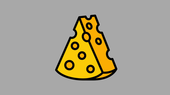 An illustration of a wedge of cheese with holes on a gray background.