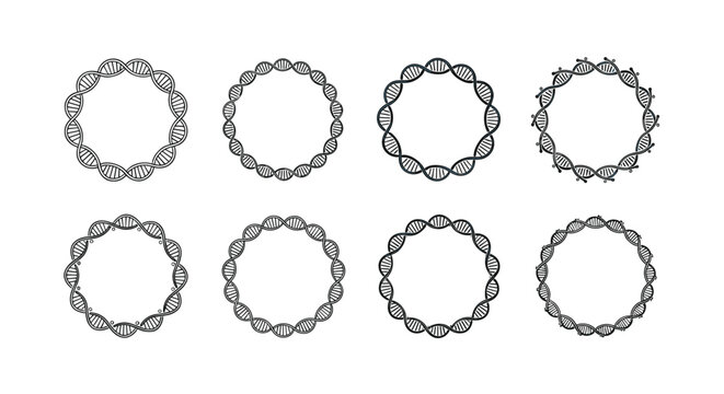 Collection of various circular border frames designed in the shape of a double helix DNA strand in black and white.