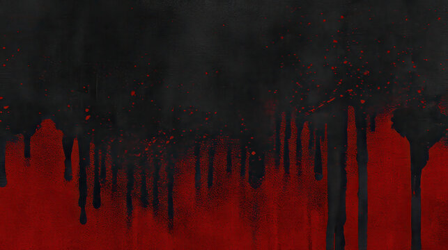dark grunge halloween background featuring dramatic blood splatter and dripping paint on textured black wall