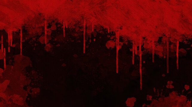 dark grunge halloween background featuring dramatic blood splatter and dripping paint on textured black wall