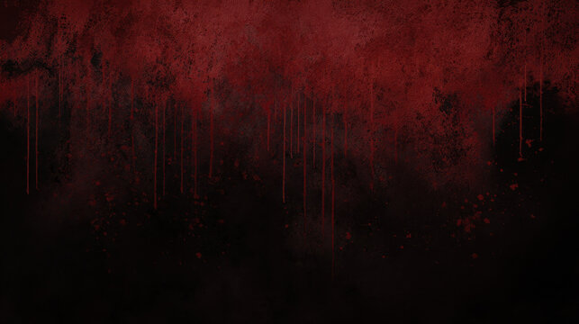 dark grunge halloween background featuring dramatic blood splatter and dripping paint on textured black wall
