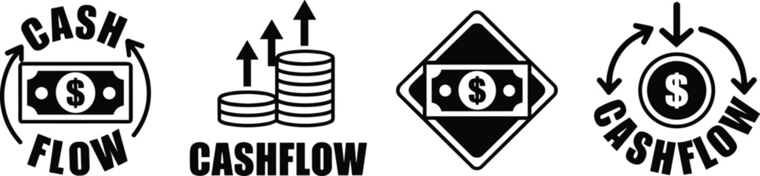 Cash flow icon set with business money profit growth arrow financial revenue return on investment vector illustration on white background