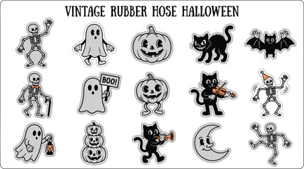 Naklejka premium Retro 1930s Vintage Cartoon Halloween Vector Elements Bundle