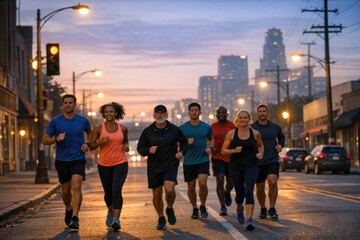 Obraz premium A group of people rushing down a street, a fast-paced and dynamic scene