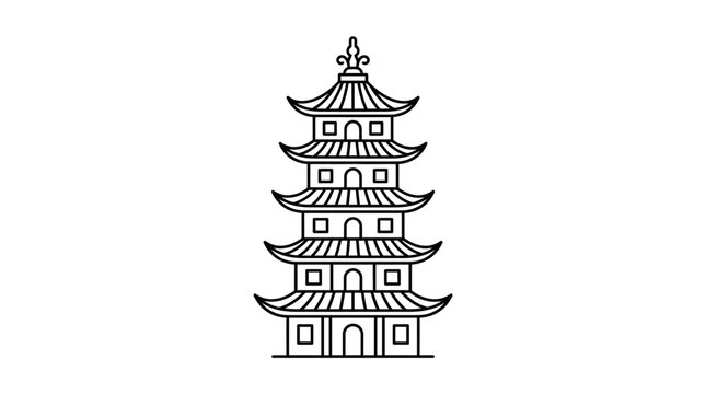 An illustration of a traditional Asian pagoda tower standing alone in a serene environment.