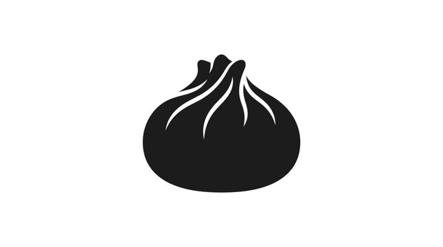 An illustration of a black onion with white lines on a plain background.