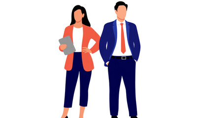 Fototapeta premium Professional man and woman standing side by side in business attire Vector