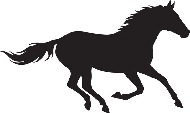Black silhouette of a running horse on white background