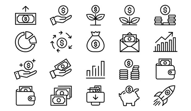 Set of sixteen flat style business and finance icons with different symbols Vector