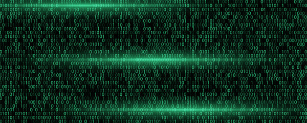 red cyber hack notification alert in green matrix binary data falling with corrupted data lines background banner template © Dul
