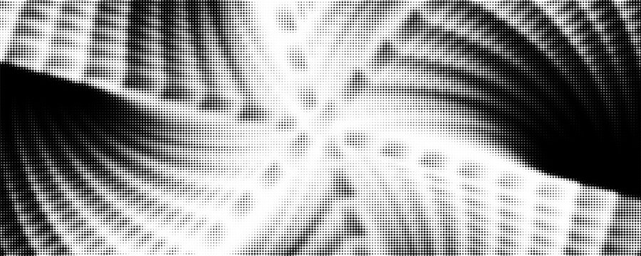 Black radial halftone circles. Dotted sound wave rings. Stippled epicenter, target, radar icon concept. Ripple concentric signal vibration element. Vector round dashed and dotted gradient pattern