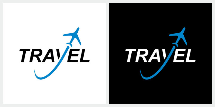 Travel typography lettering word mark logo, plane for aircraft airplane aviation logo design inspiration