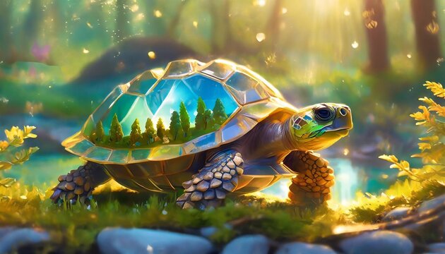 Tortoise carrying miniature forest