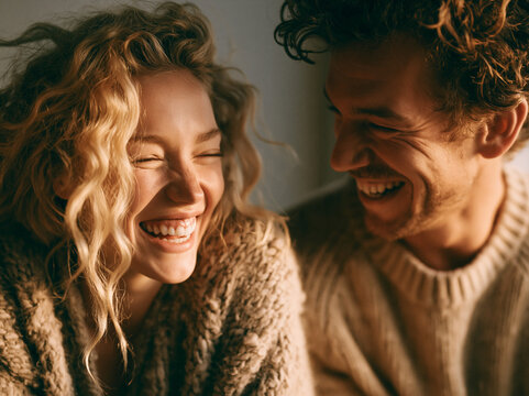 Couple Laughing Together in Warm Natural Light