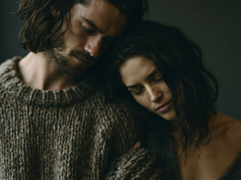 Couple Embracing in Intimate Tender Moment Together