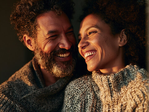 Couple Laughing Together in Warm Golden Light