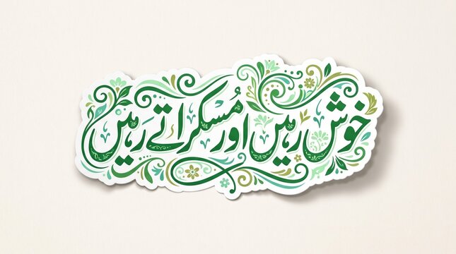 Elegant Urdu calligraphy sticker design featuring the phrase "Stay Happy and Keep Smiling