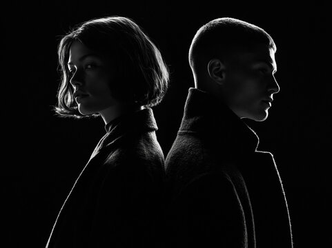Two People Standing Back to Back in Silhouette