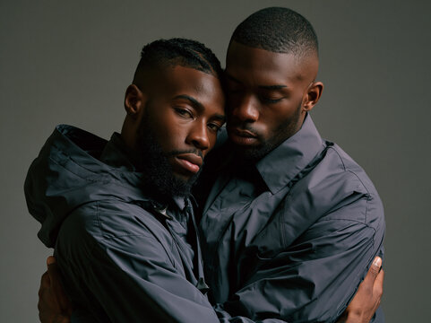 Two Men Embracing in Intimate Moment Together