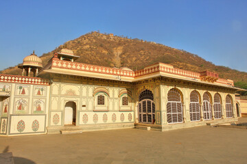 Fototapeta premium Sisodia Rani Garden and Palace with Rajput architecture in Jaipur city of Rajasthan state in India.