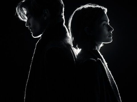 Man and Woman Back to Back in Silhouette