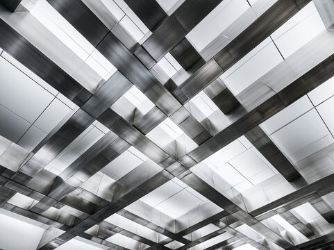 Modern Geometric Ceiling with Intersecting Metal Beams