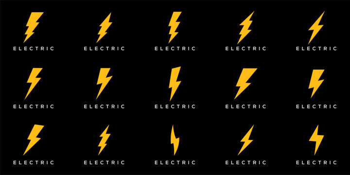 Set of collection electric and flash thunder bolt storm logo design
