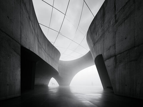 Silhouette Figure in Monumental Concrete Architecture