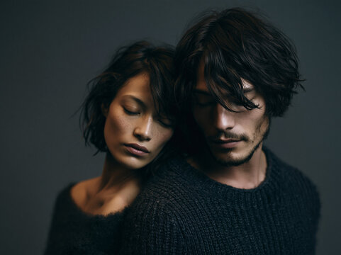 Couple in Intimate Moment with Closed Eyes