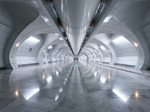 Modern Subway Station Empty Tunnel Architecture