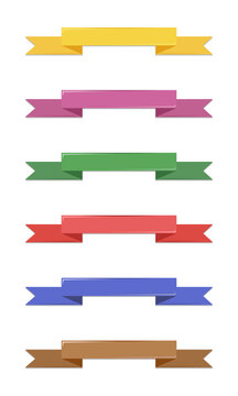 Set of colored ribbon banners, web design elements, flat style vector illustration.