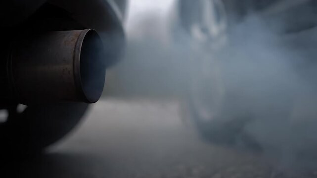 Close-up of smoke emitted from car exhaust pipes, car exhaust pipes smoking