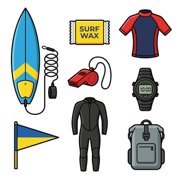 Surfing wetsuit and accessories set.
