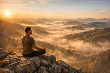 Obraz premium A person sitting on the edge of a rocky cliff, overlooking a scenic view