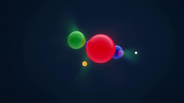 Abstract spheres in motion with glowing particles during a dark background creating a digital concept with subtle light effects