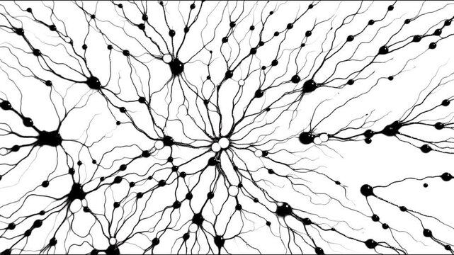 Intricate network of abstract neuron cells with glowing connections, representing neural pathways and brain activity.
