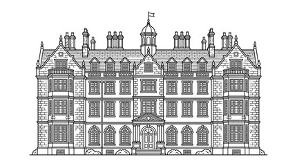 Obraz premium Elegant Victorian Building Facade Drawing, Ornate Architecture, Historical Landmark Sketch