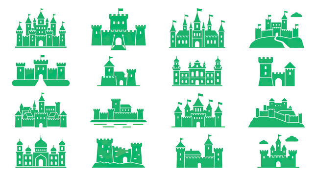 Green Medieval Castle Icons Set