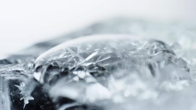frozen landscape observed in a calm and serene snowy environment with a close-up, low angle view of ice and snow in a cold, snowy setting during winter with white and gray tones.