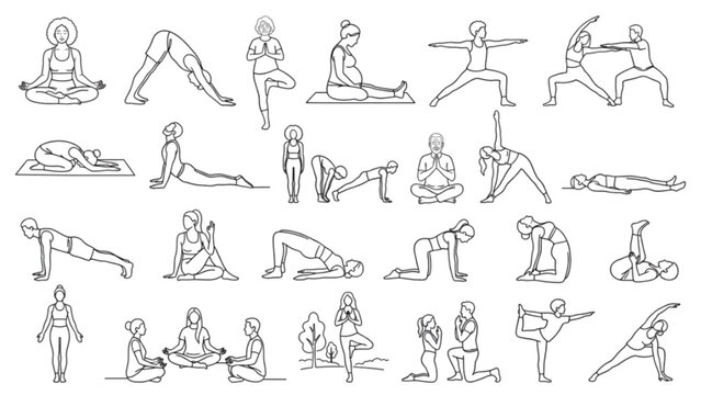 Premium Yoga Mindfulness Line Art Collection | Meditation Wellness One-Line Figure Library