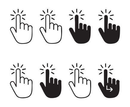 Set of touch gesture icons for mobile apps featuring hand taps and interaction symbols for designs.